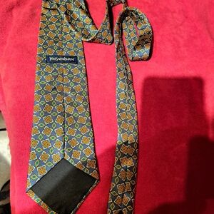 Yves Saint Laurent Geometric Blue and Gold Tie
